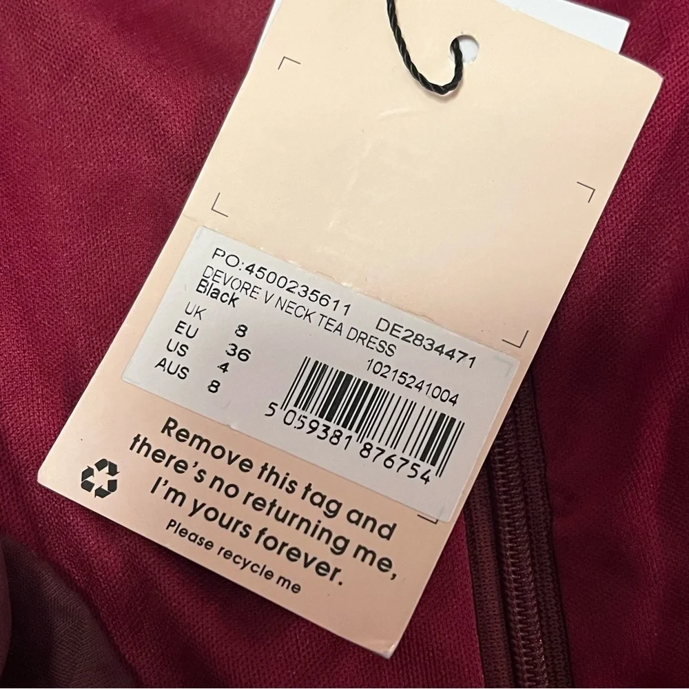 NWT Missguided Devore V Neck Tea Dress Floral Size 4 Red Ruffle Plunge - Picture 4 of 16